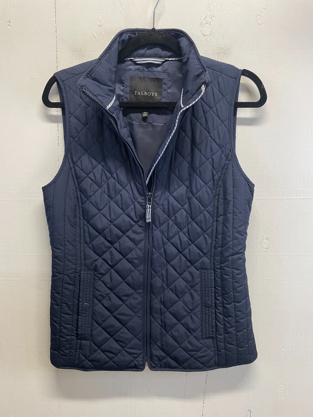 Talbots Women's Diamond Quilted Vest Full-Zip Front Size XS Navy Blue